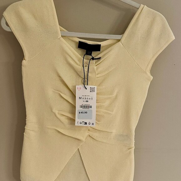 ZARA Pale Yellow Ruched Knit Button Top | M | NWT - Picture 5 of 9